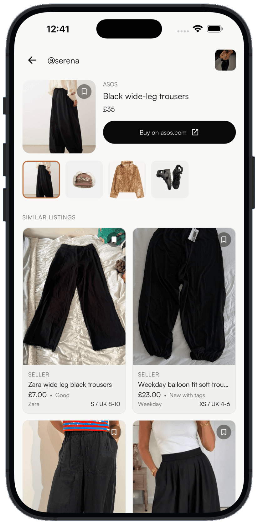 Shop the outfit in Dressa: select a piece, buy from its brand, or browse similar resale listings