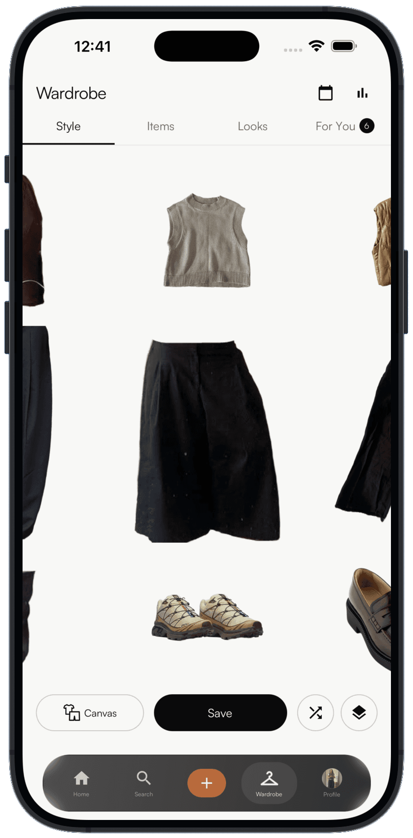 Dressa building an outfit from pieces already in the wardrobe